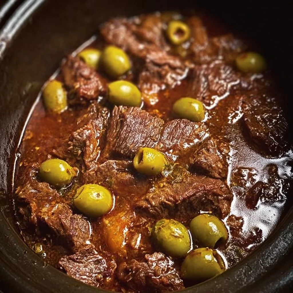 Plat de veau aux olives savoureux et appétissant prêt à être servi