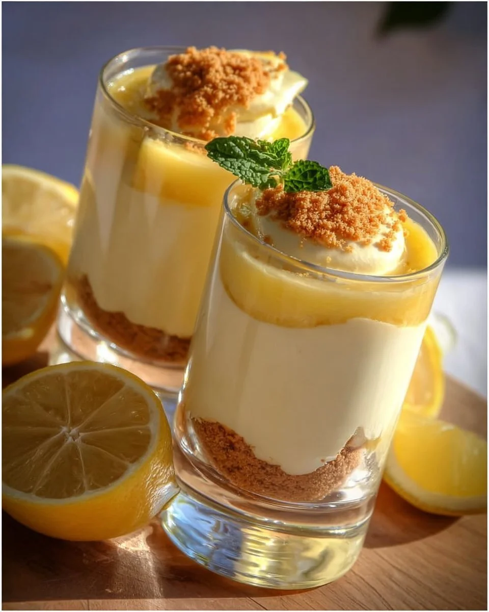 Verrine Spéculoos Citron avec une crêpe sarrasin et des morceaux de citron