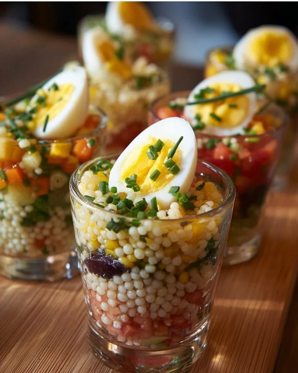 Verrines printanières colorées avec des ingrédients frais et savoureux.