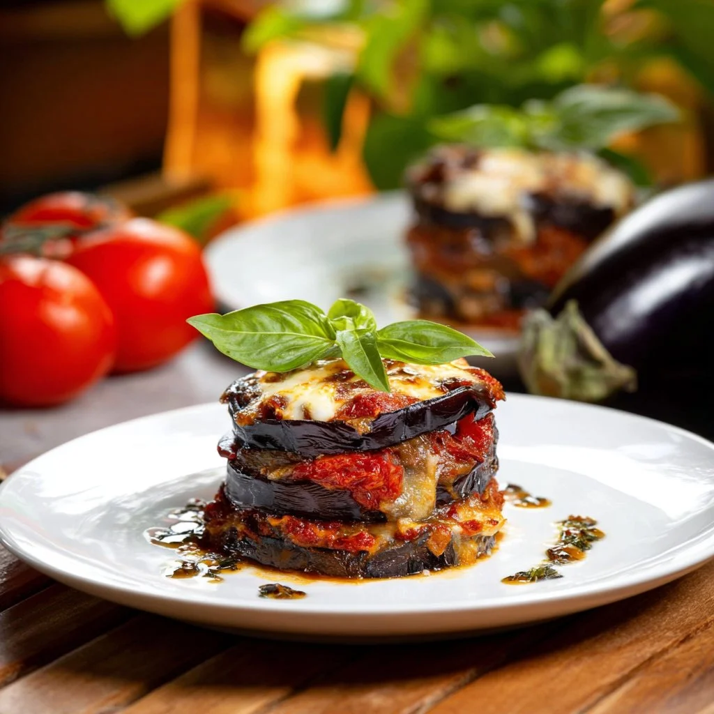 Aubergines à la parmesane préparées avec du fromage et des herbes