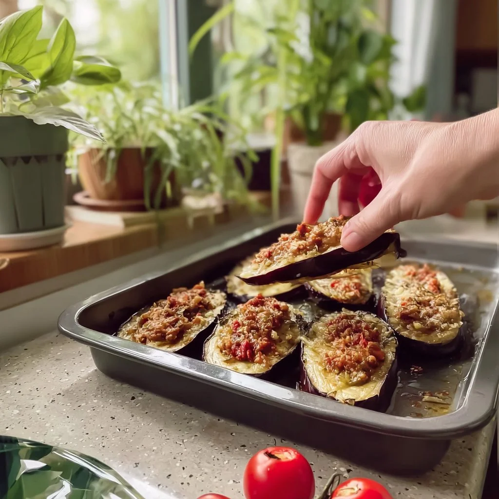 Aubergines farcies au ragù en couches, un plat délicieux et réconfortant.