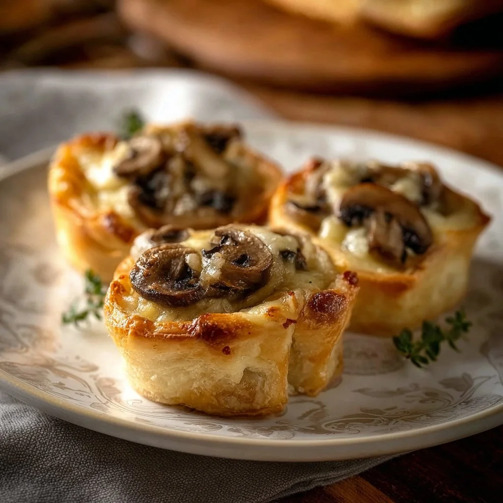 Bouchées croustillantes aux champignons gratinés sur un plat élégant