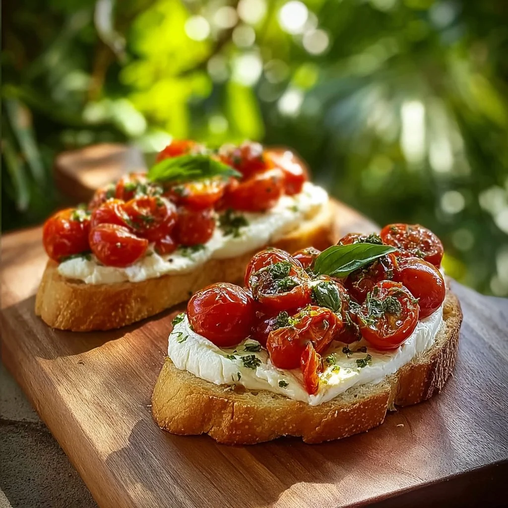 Bruschetta à la burrata et aux tomates cerises, un plat italien appétissant.