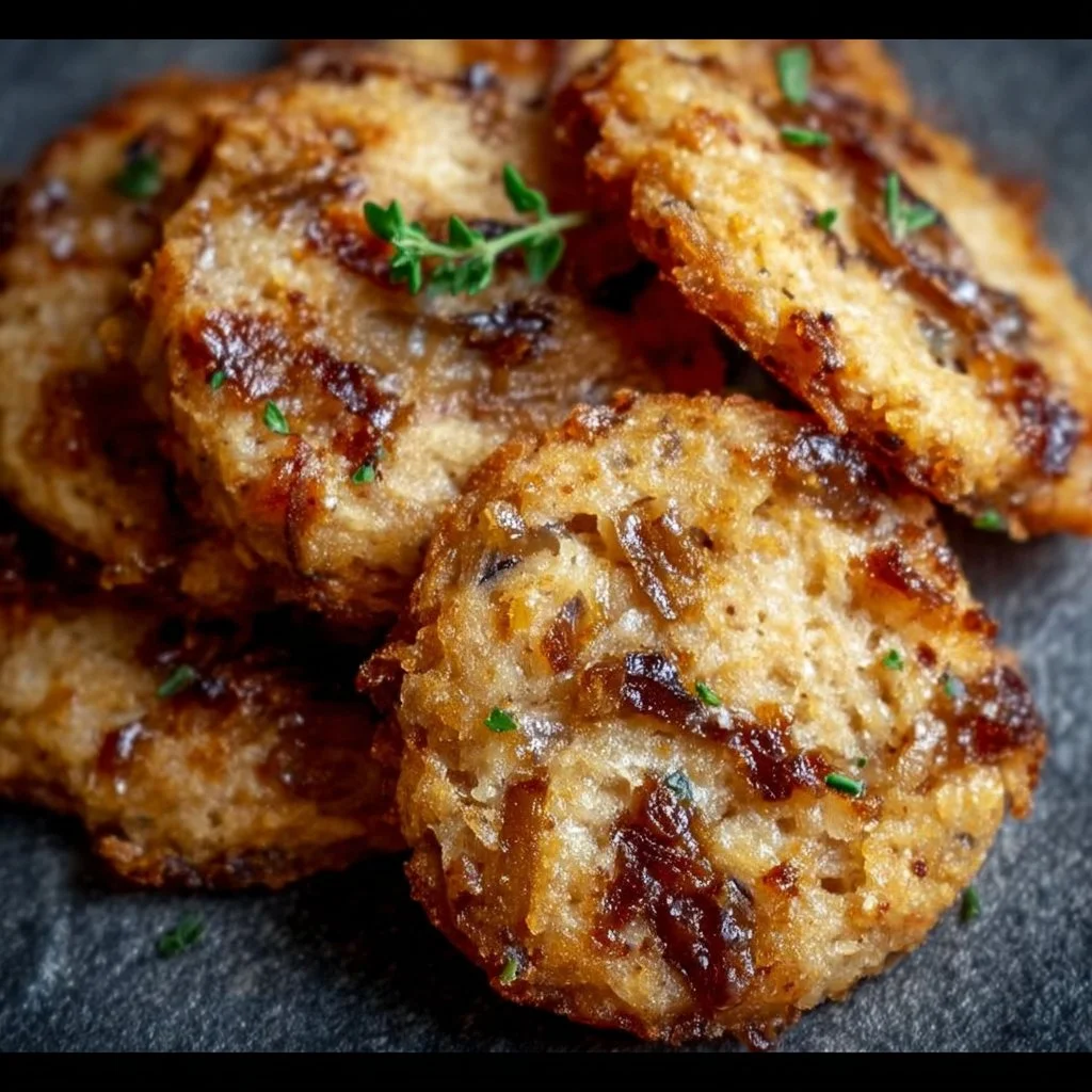 Cookies salés moelleux aux oignons caramélisés et comté sur une assiette