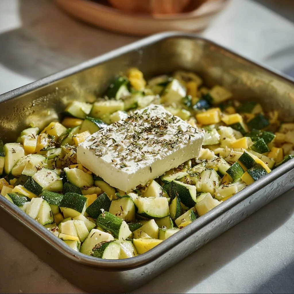 Plat de courgettes feta au four, recette gourmande et facile à réaliser.
