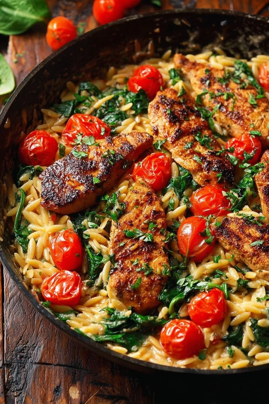 Recette de poulet crémeux avec orge préparée en 30 minutes dans une poêle.