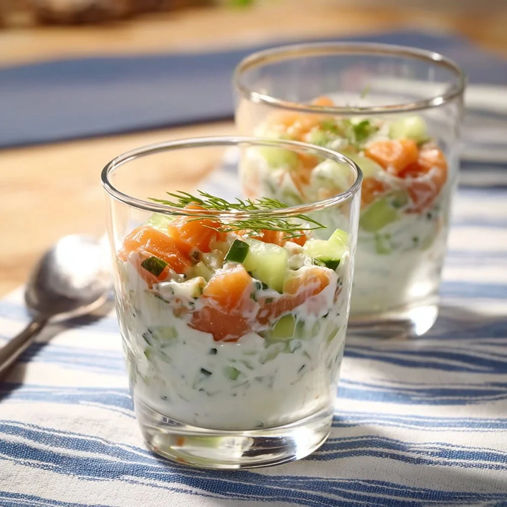 Tartinade de concombre avec Boursin dans un bol garnie de tranches de concombre.