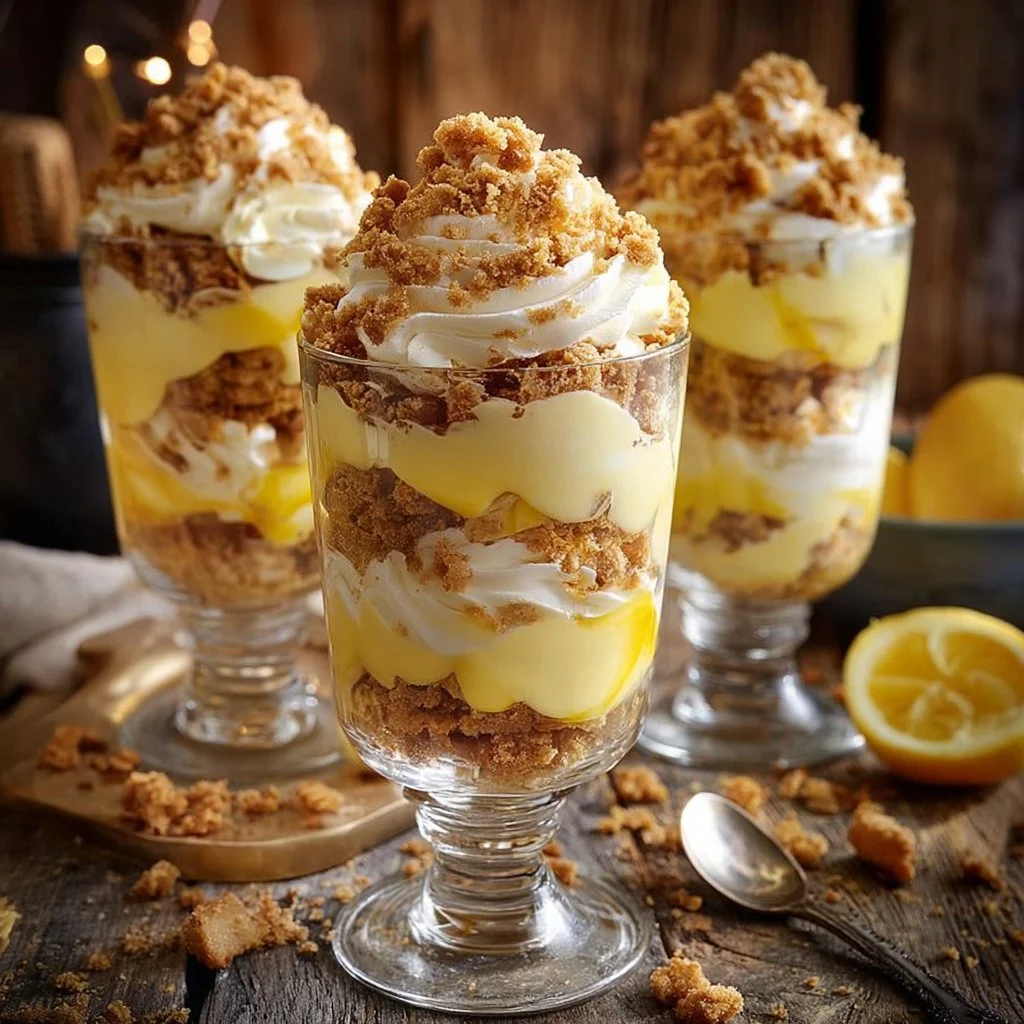 Délice de Verrine Citron-Mascarpone avec Crumble délicieusement présenté.