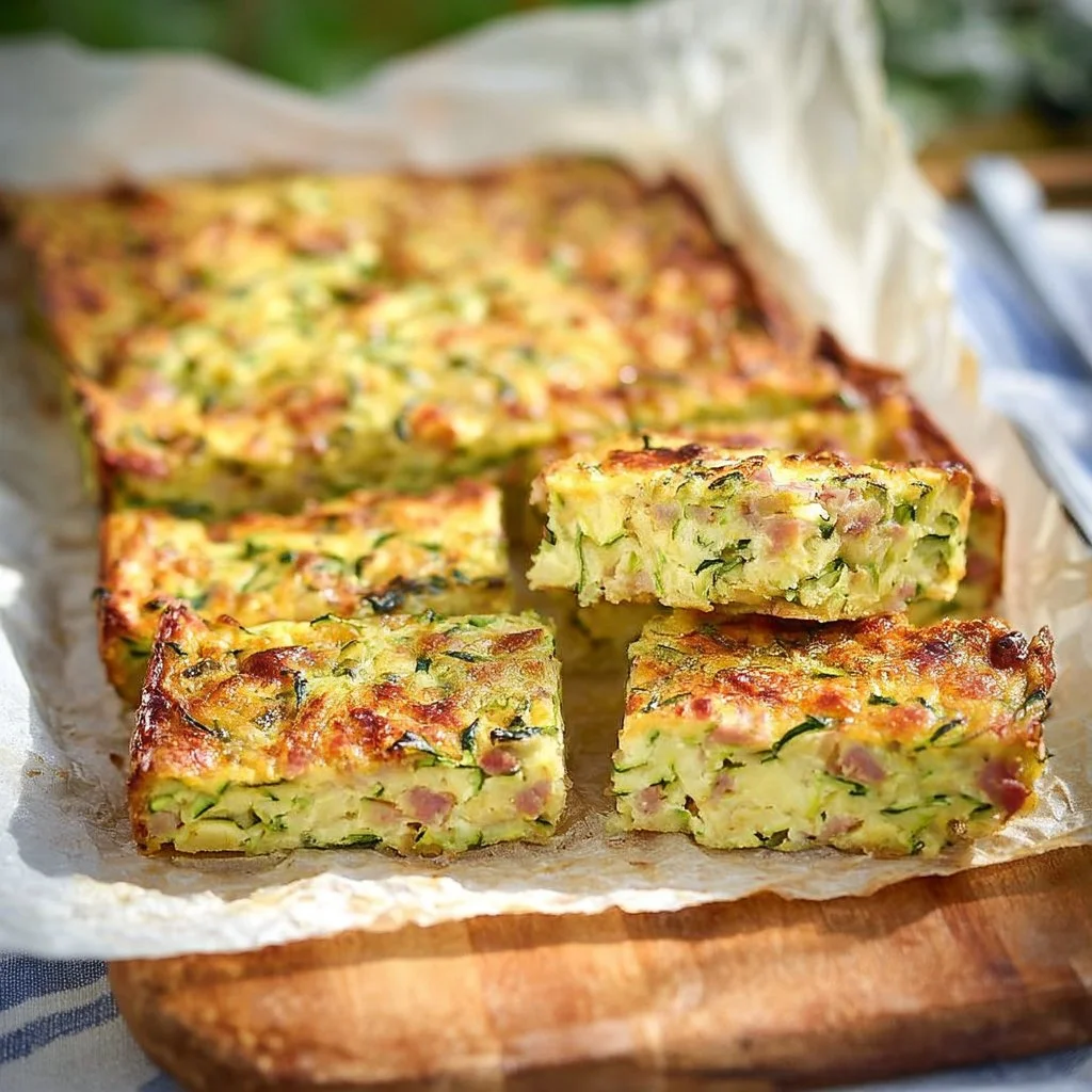 Gâteau de courgette aux lardons, moelleux et savoureux, prêt à déguster.