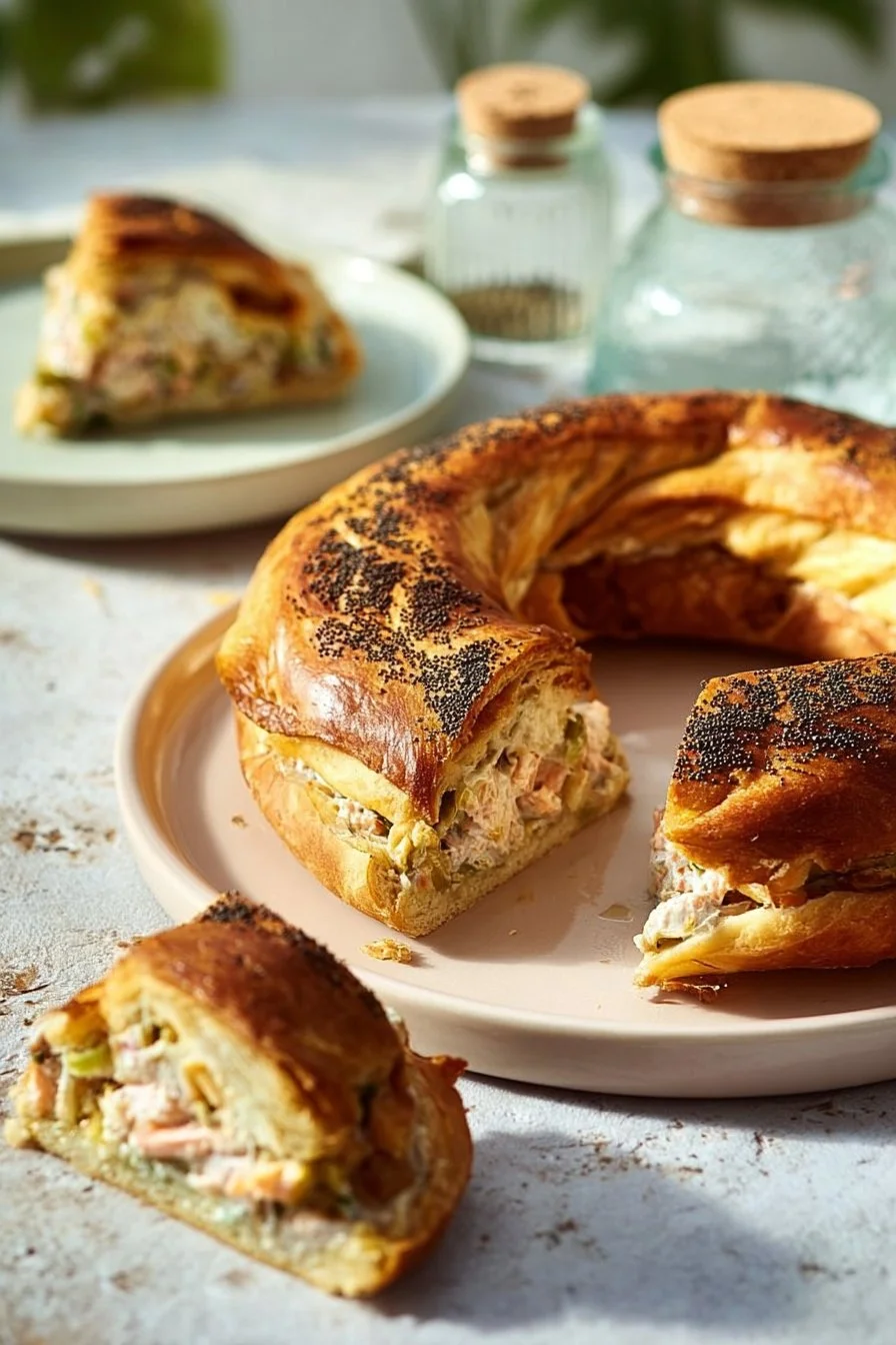 Paris-Brest salé au saumon fumé et à l'avocat, un plat savoureux et créatif.