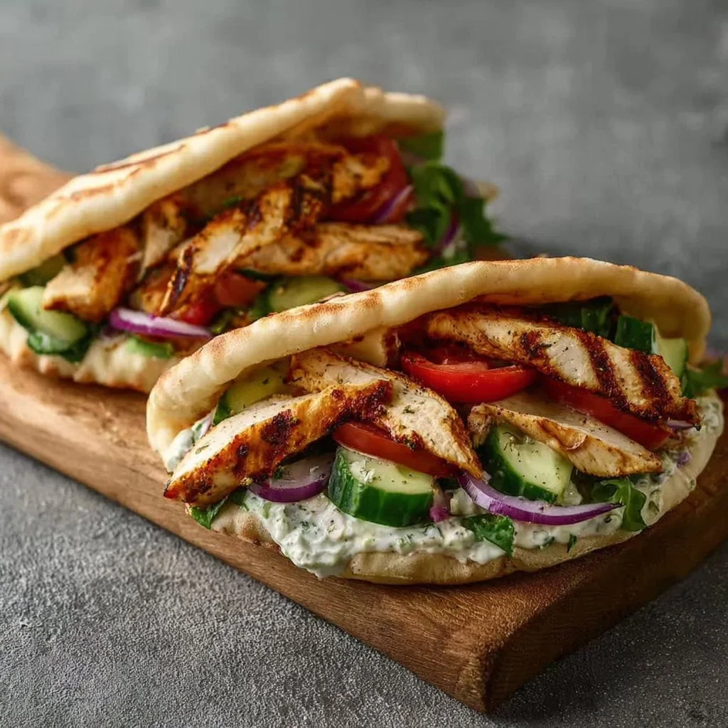 Recette de pitas de poulet grec en cocotte délicieusement garnies.