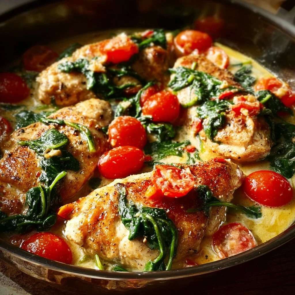 Poulet à la toscane avec légumes colorés et herbes fraîches