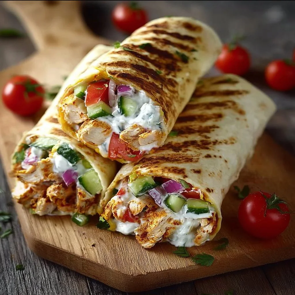 Wraps de poulet grec avec tzatziki, recette facile et savoureuse