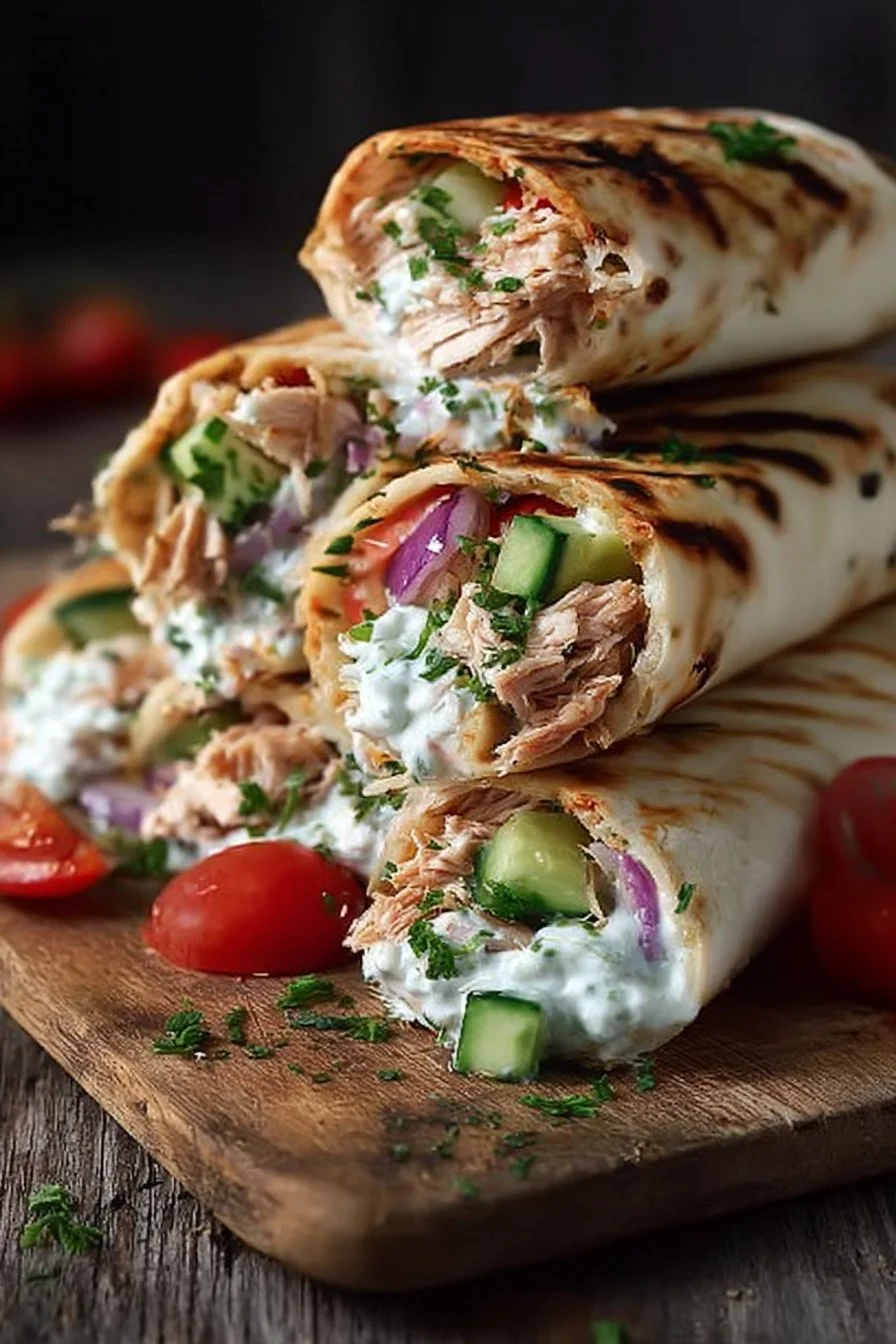 Wraps de poulet grec avec sauce tzatziki, recette simple et savoureuse
