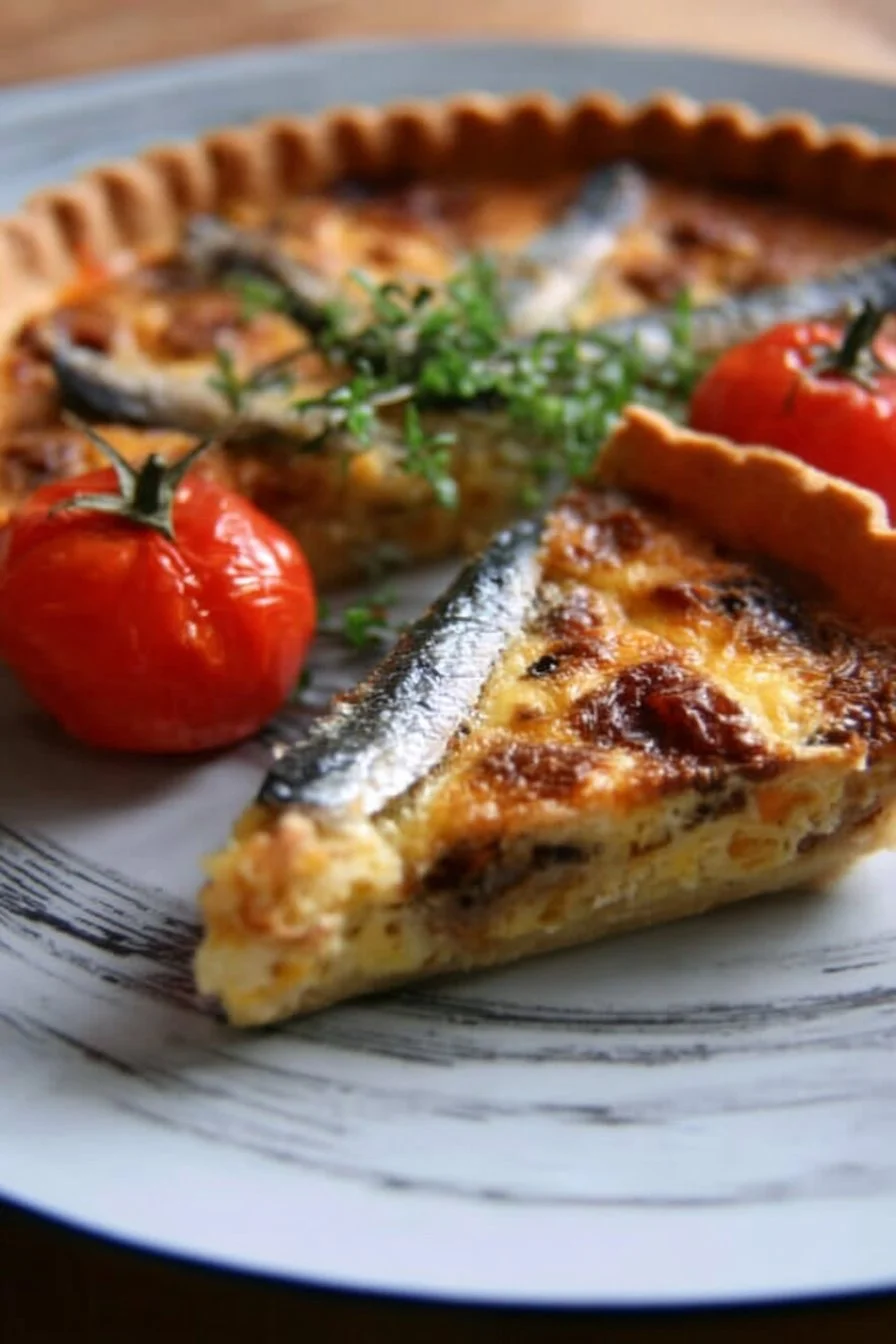 Quiche aux sardines et tomates cerises, un plat savoureux et facile à préparer.
