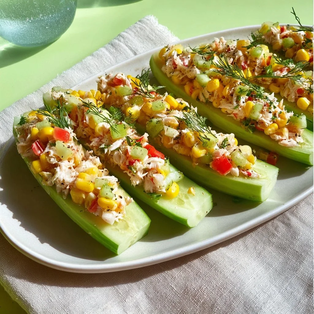 Concombre farci frais avec des ingrédients colorés et appétissants