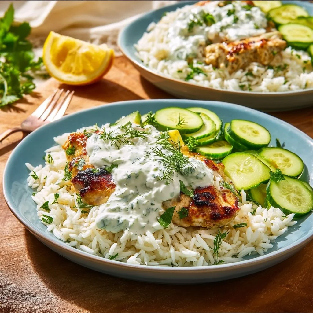 Recette de poulet tzatziki cuit au four avec du riz