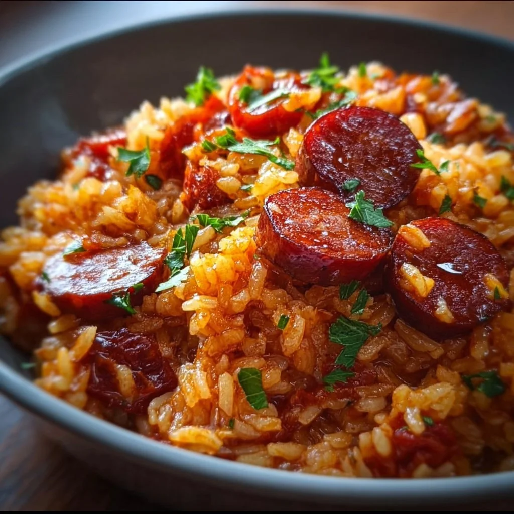 Riz au chorizo et à la tomate dans un plat savoureux
