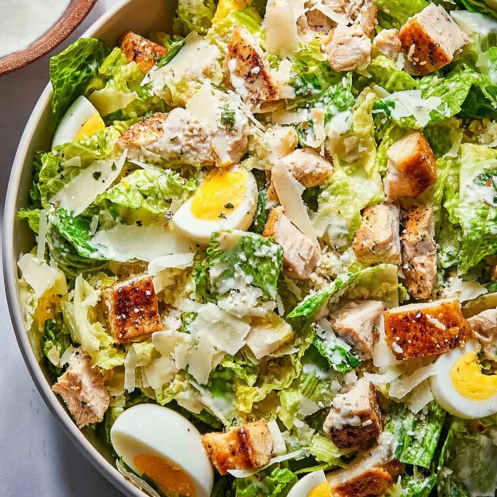 Salade César au poulet fermier faible en glucides, recette saine et savoureuse