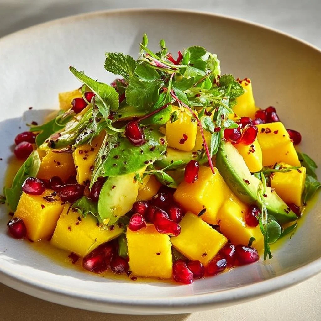 Salade d'avocat et de mangue fraîche avec une vinaigrette légère
