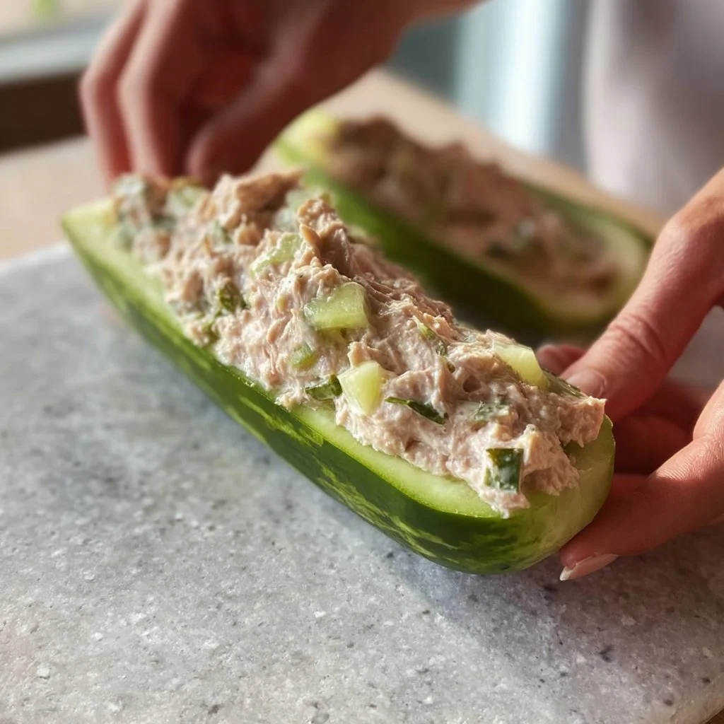 Salade de concombre et thon frais avec des légumes colorés
