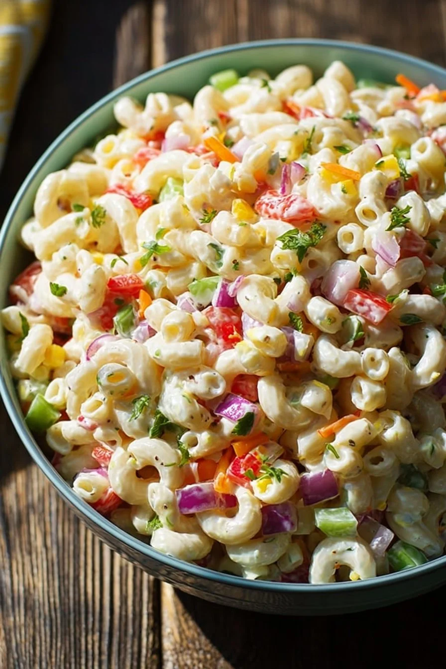 Salade de Macaroni d'Été servie dans un bol coloré