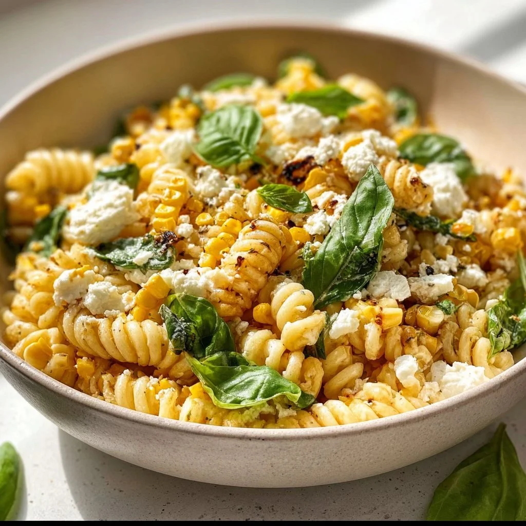 Salade de pâtes au maïs juteux, un plat coloré et frais pour l'été