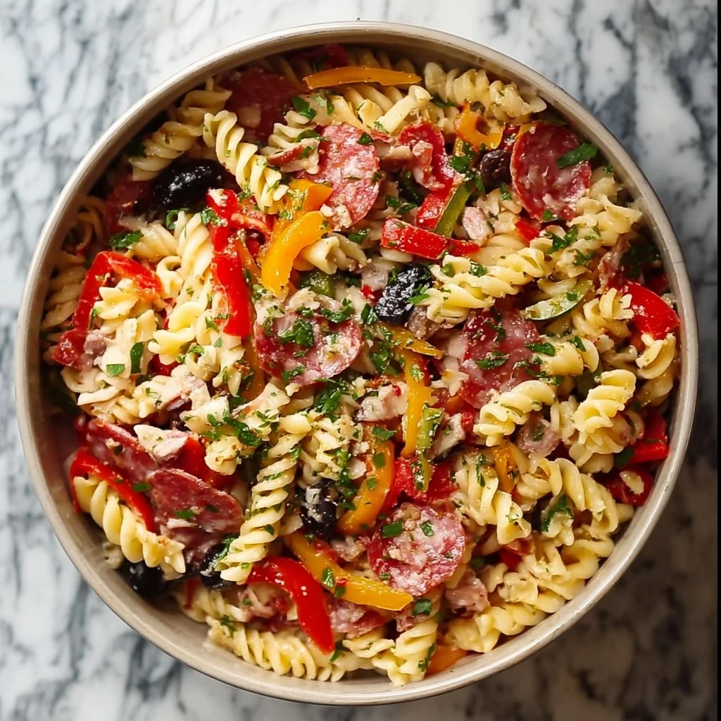 Salade de pâtes d'été avec légumes frais et vinaigrette légère