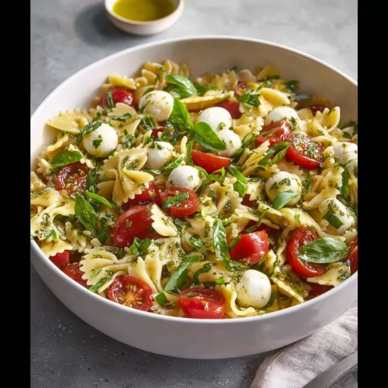 Salade de pâtes en nœud papillon avec légumes frais et vinaigrette légère