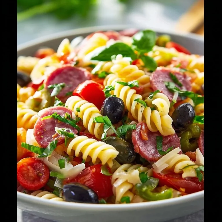 Salade de pâtes italienne colorée avec légumes frais et vinaigrette