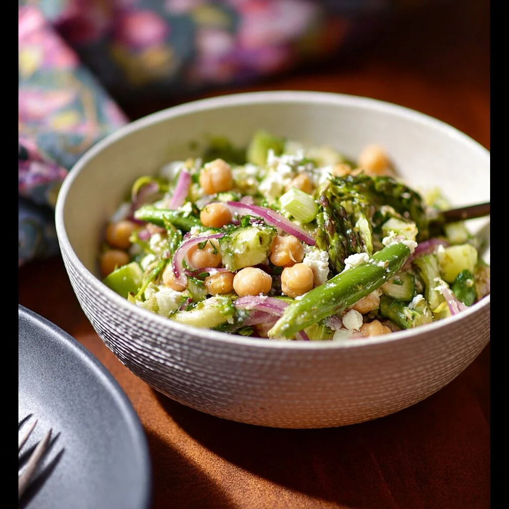 Salade de pois chiches accompagnée de concombre et feta dans un bol.