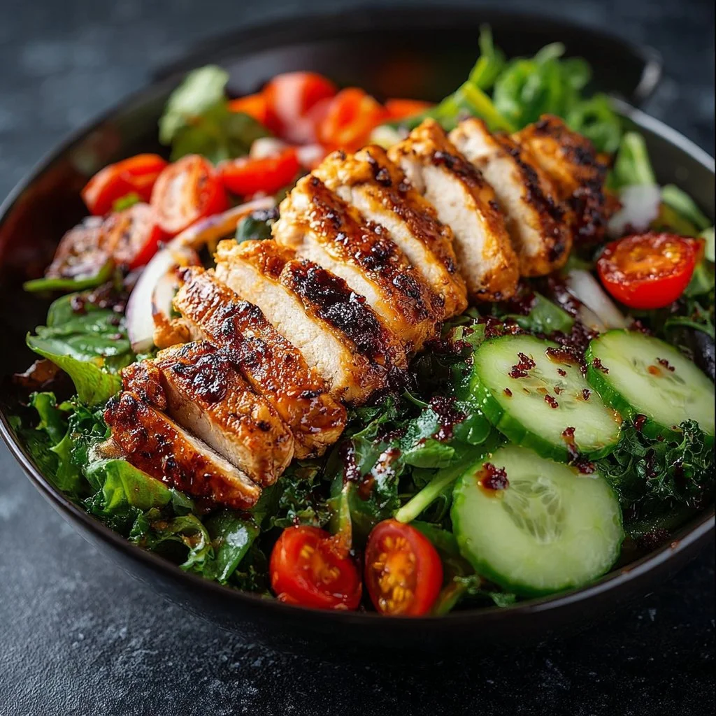 Salade de poulet Buffalo garnie de légumes frais et sauce piquante