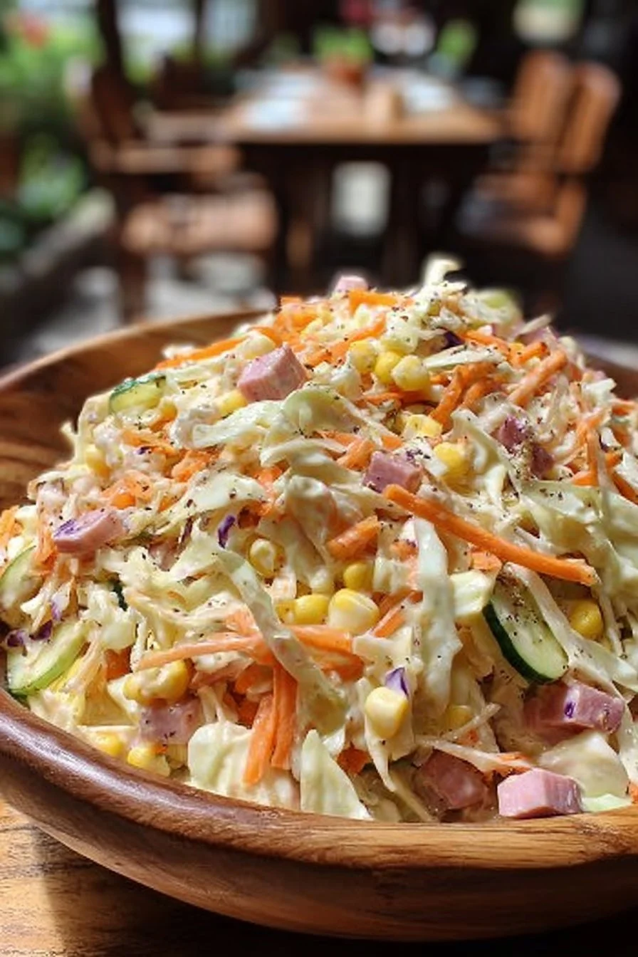 Salade Gourmande crémeuse et croquante avec légumes frais et vinaigrette