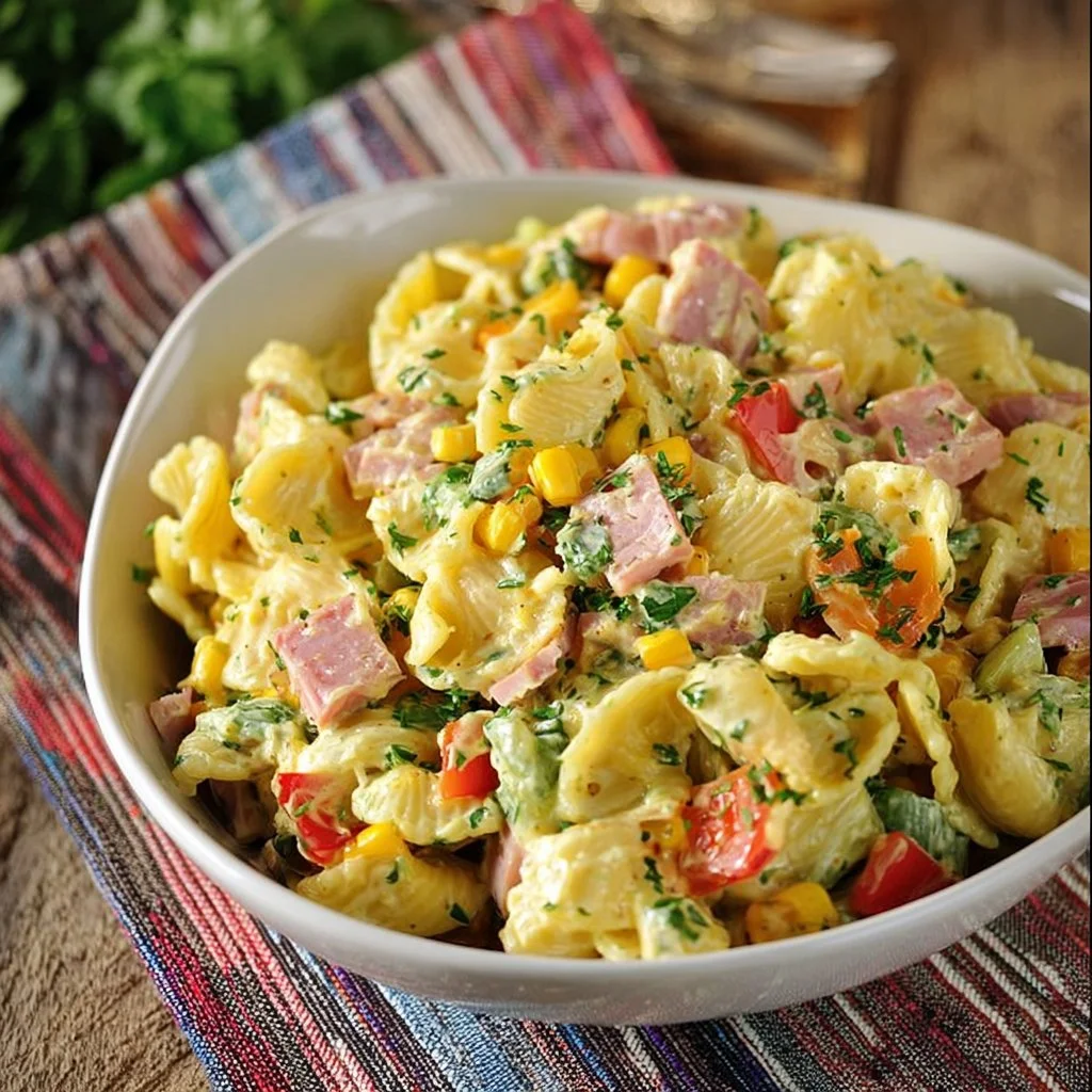Salade Piemontaise garnie de pommes de terre, légumes frais et sauce crémeuse