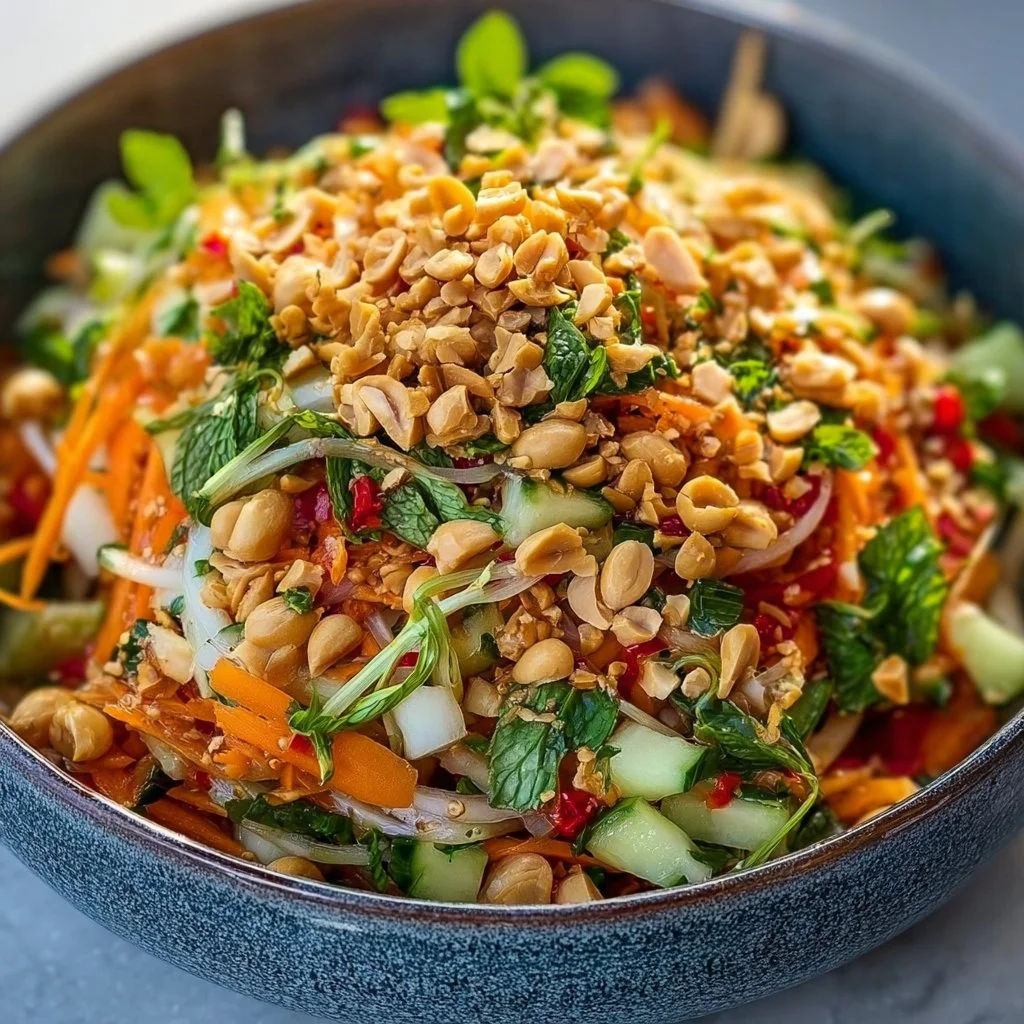 Salade Thaï aux cacahuètes avec légumes frais et sauce savoureuse