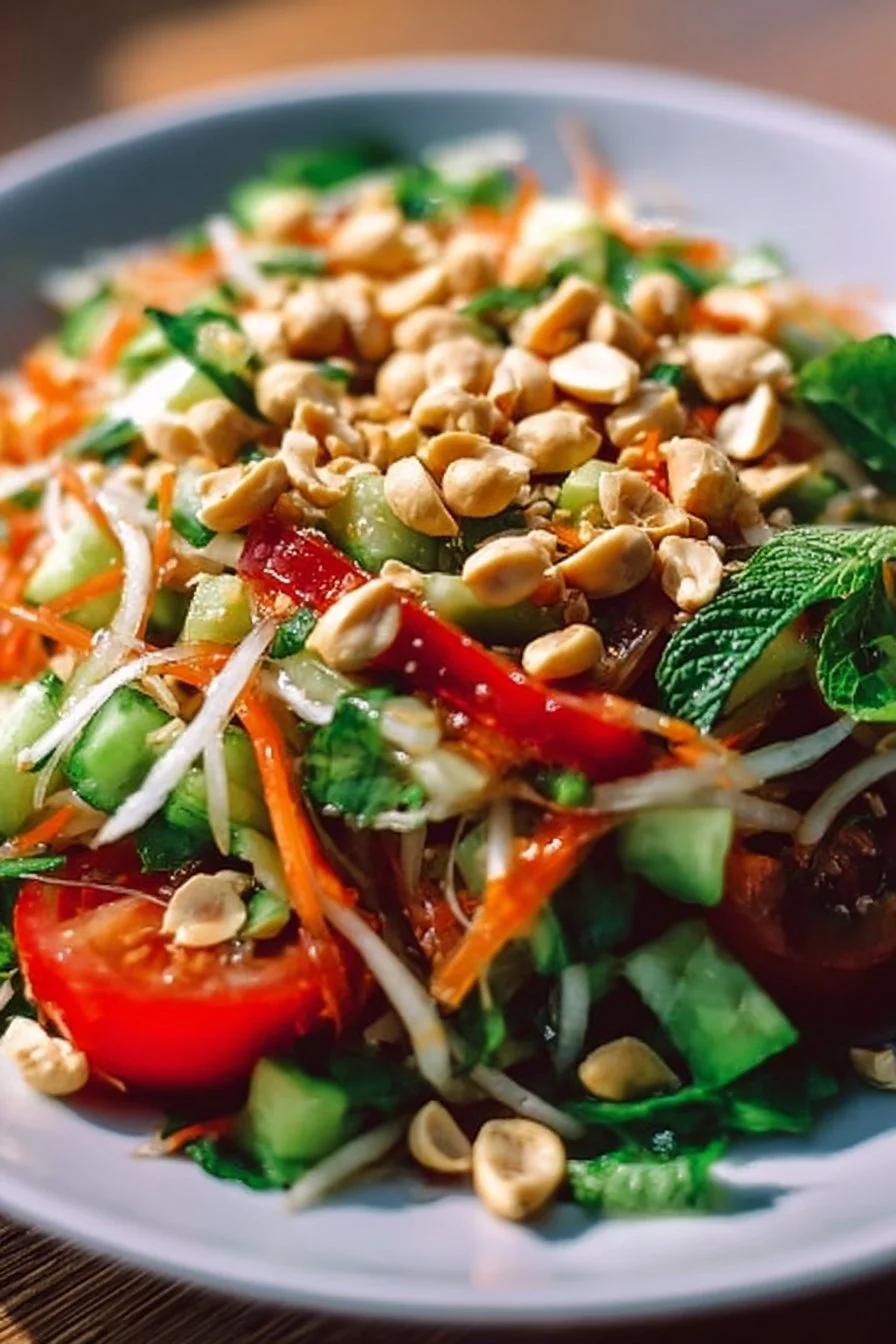 Salade Thaï aux cacahuètes avec légumes frais et vinaigrette asiatique