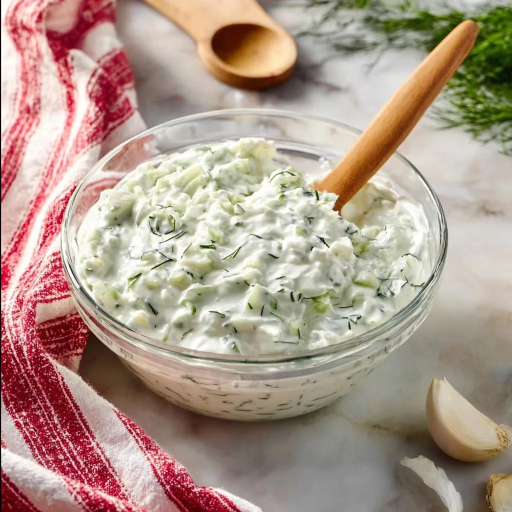 Sauce tzatziki grecque crémeuse à base de yaourt et concombre