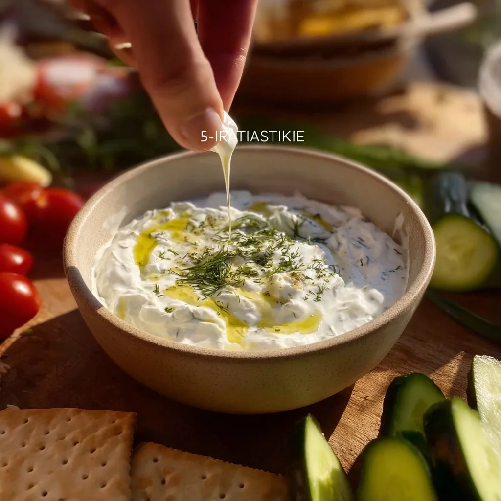 Sauce tzatziki maison servie dans un bol en céramique avec des herbes fraîches.