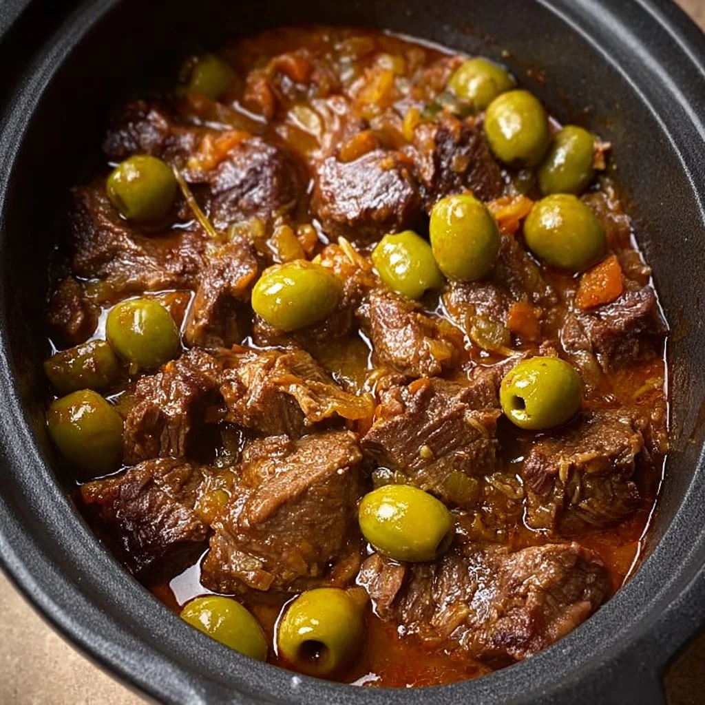Sauté de veau aux olives savoureux avec légumes frais et épices