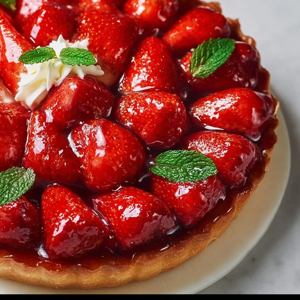 Tarte aux Fraises Classique garnie de fraises fraîches sur une pâte sablée