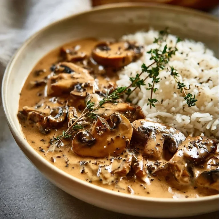 Assiette de Stroganoff de Champignons crémeux avec accompagnement.