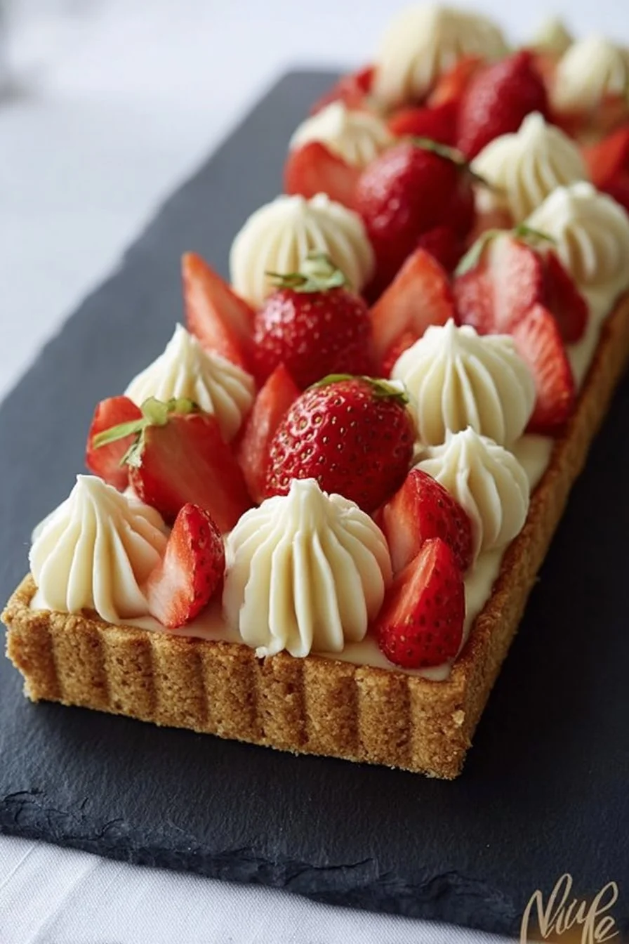 Tarte à la Fraise fraîchement préparée avec des fraises juteuses et une croûte dorée