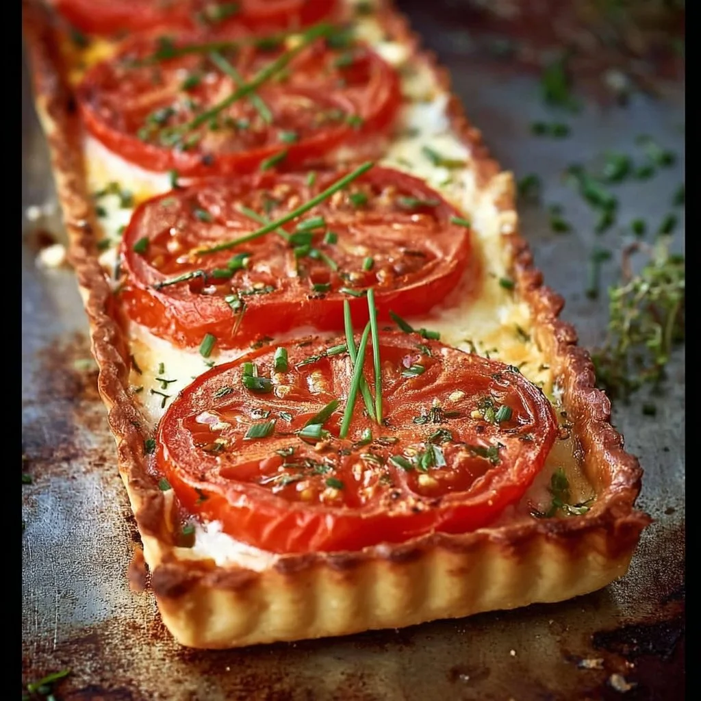 Tarte au camembert garnie de ciboulette fraîche