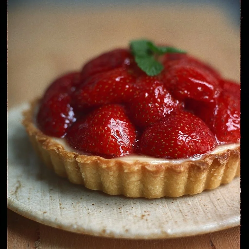 Tarte aux fraises garnie de fraises fraîches et de crème pâtissière