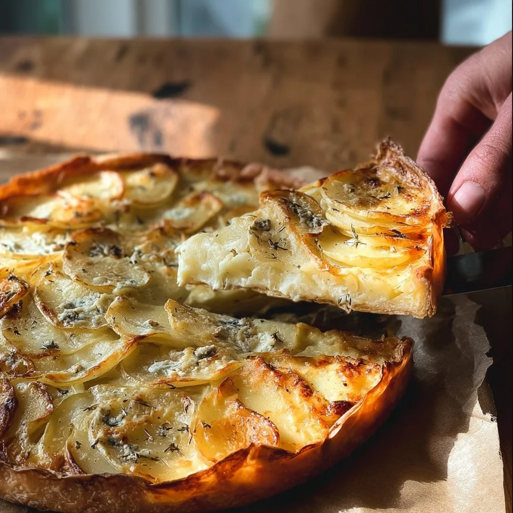 Tarte aux pommes de terre avec fromage morbier, recette savoureuse et originale