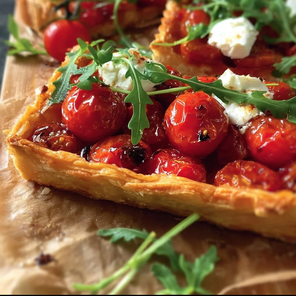 Tarte aux Tomates Cerises et Chèvre fraîchement cuisinée