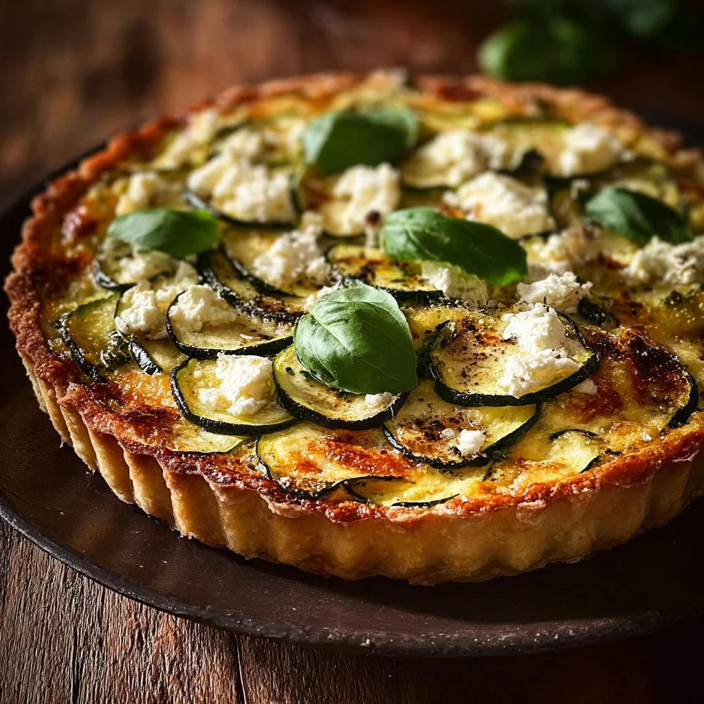Tarte Courgette Feta délicieuse et appétissante sur une assiette
