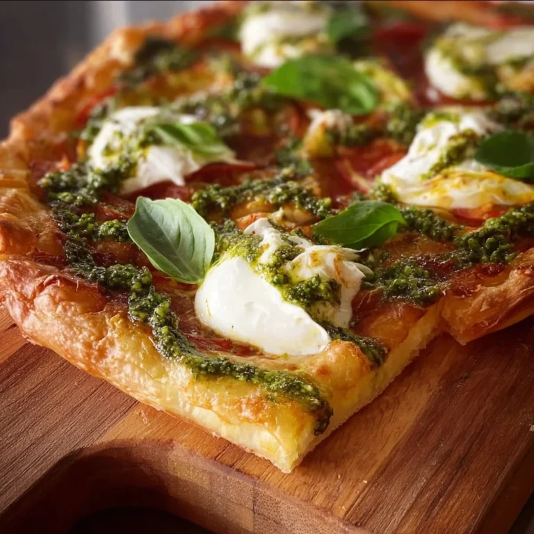 Tarte Tomate-Burrata avec Pesto et Ricotta Herbes, plat savoureux et estival