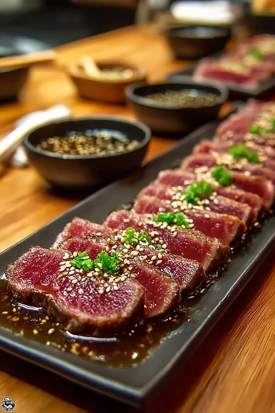 Tataki de bœuf mariné, plat japonais savoureux et raffiné