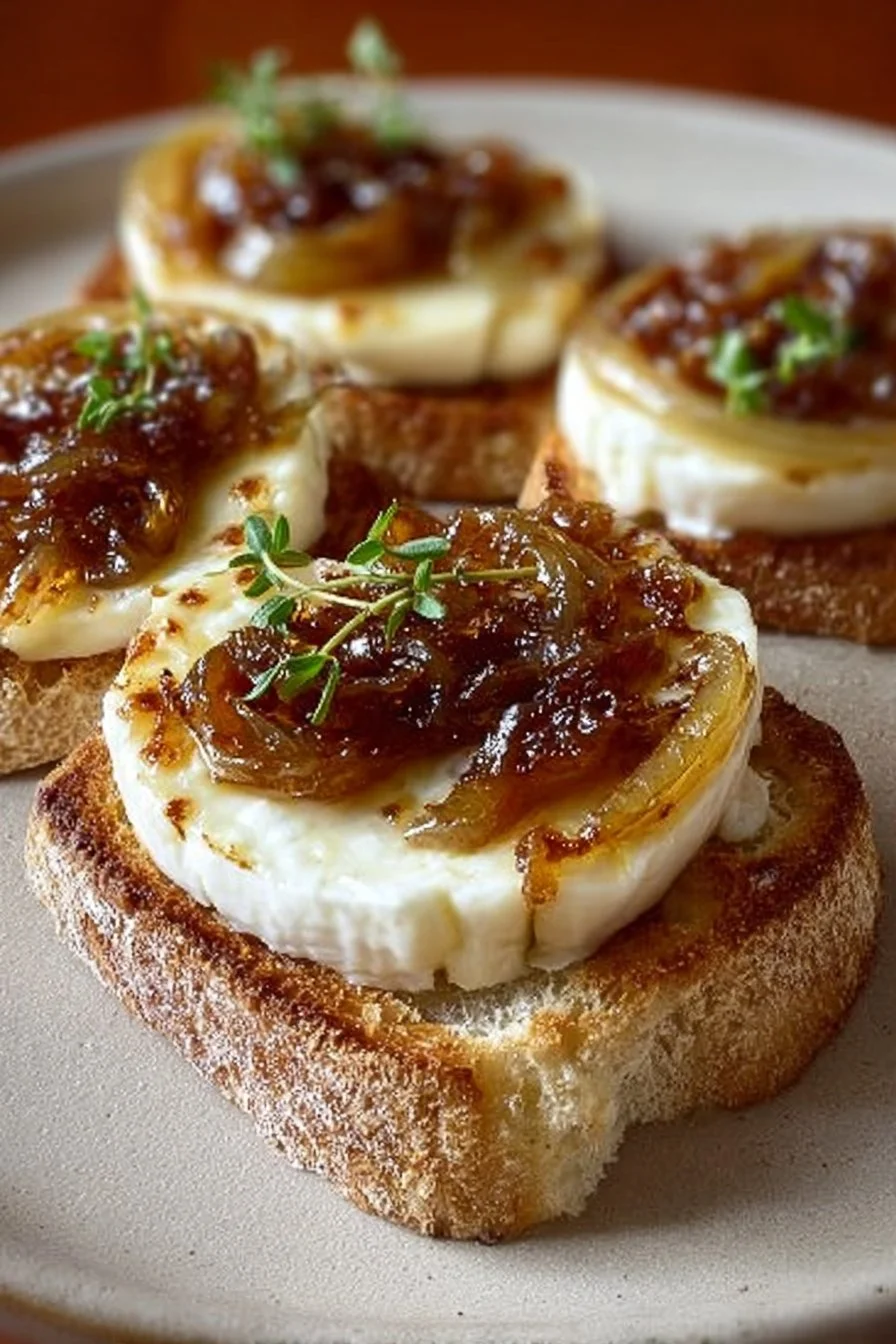 Toasts croustillants au chèvre chaud avec oignons caramélisés